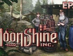Sim character using moonshine brewing equipment with fermentation apparatus in virtual kitchen