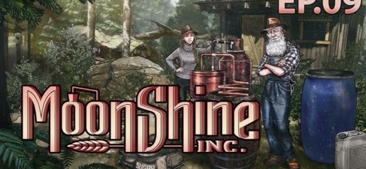 Sim character using moonshine brewing equipment with fermentation apparatus in virtual kitchen