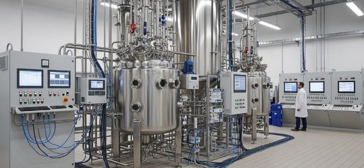 Industrial fermentation bioreactor with monitoring equipment and control systems for biochemical engineering scale-up