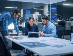 Engineers networking at a professional event to build strong career connections