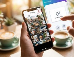 Person uploading more than 10 photos on Instagram carousel using smartphone app interface