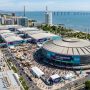 Aerial view of Lisbon's Parque das Nações district with MEO Arena, venue of Web Summit Lisbon 2026
