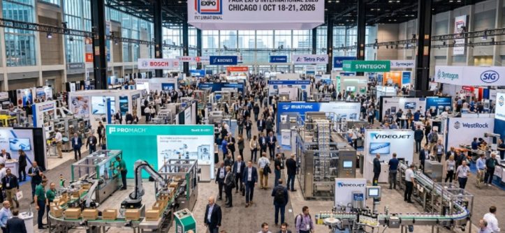 PACK EXPO International 2026 show floor at McCormick Place Chicago with packaging machinery displays